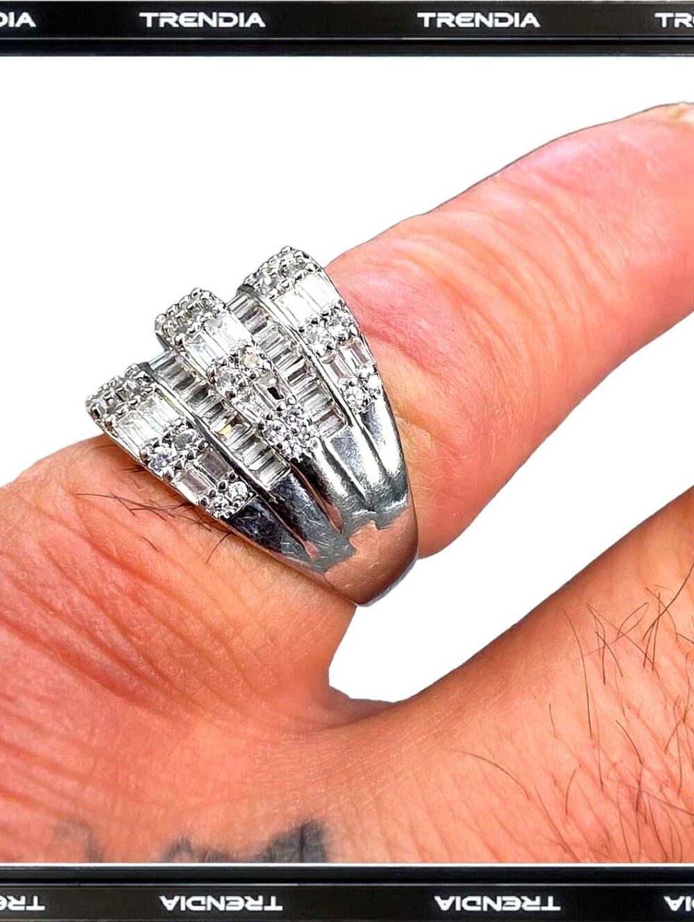 Silver Multi-Row Crystal Stack Ring - White - Picture 3 of 7